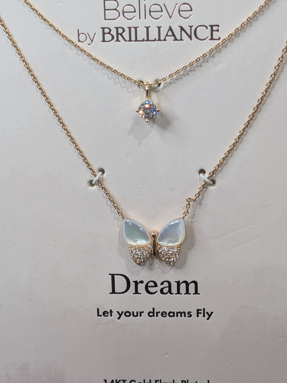 NWT Believe by Brilliance 14K Gold Plated Mother of Pearl Butterfly Necklace Set